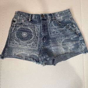 KanCan Denim Blue Patterned Women's Shorts